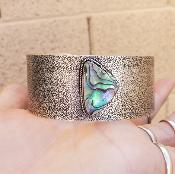 New Abalone Shell Adjustable 925 Silver Cuff Statement Bracelet. - Picture 4 of 13